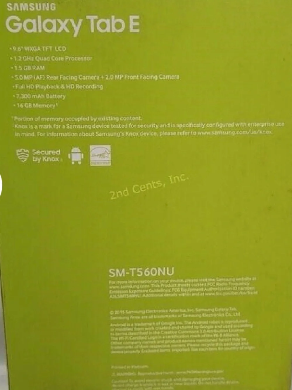 Samsung Galaxy Tab E Lime Green Box